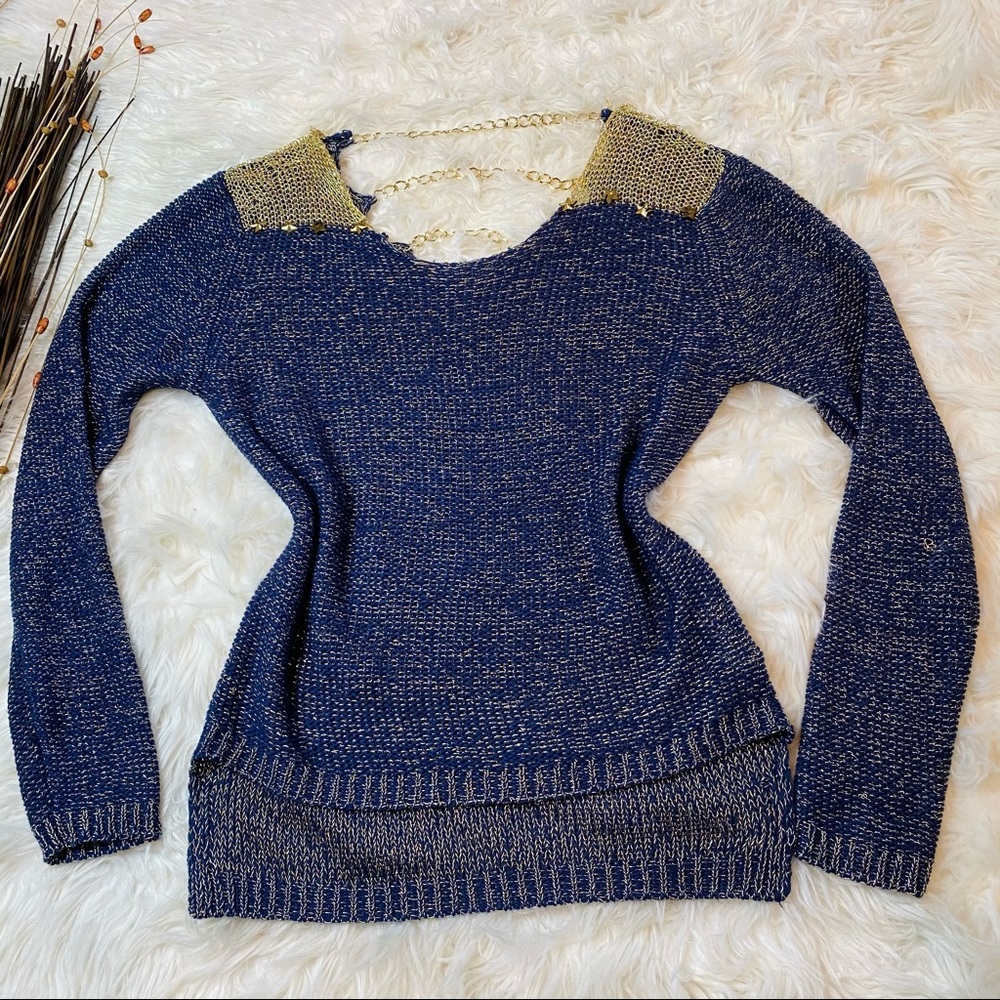 knitted open thread sweater pull over Metallic